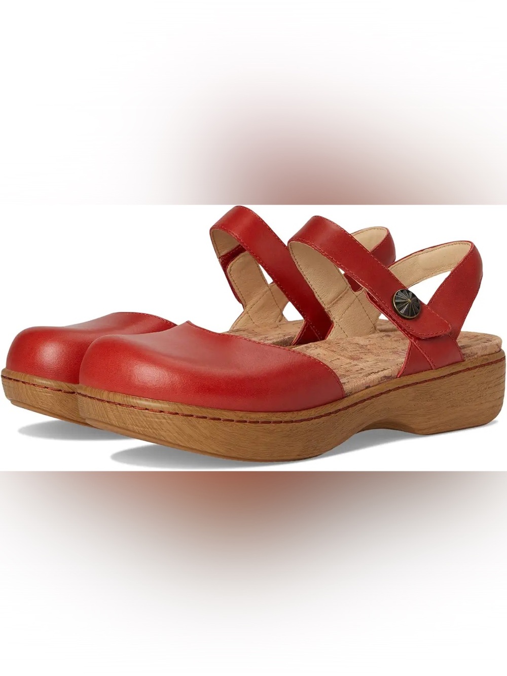 Alegria Red Leather Adjustable Comfort Opal Clog Slingback Wedge Sandals